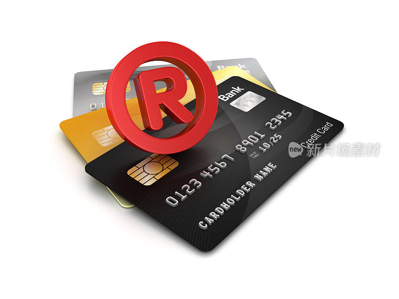 信用卡与商标符号- 3D渲染